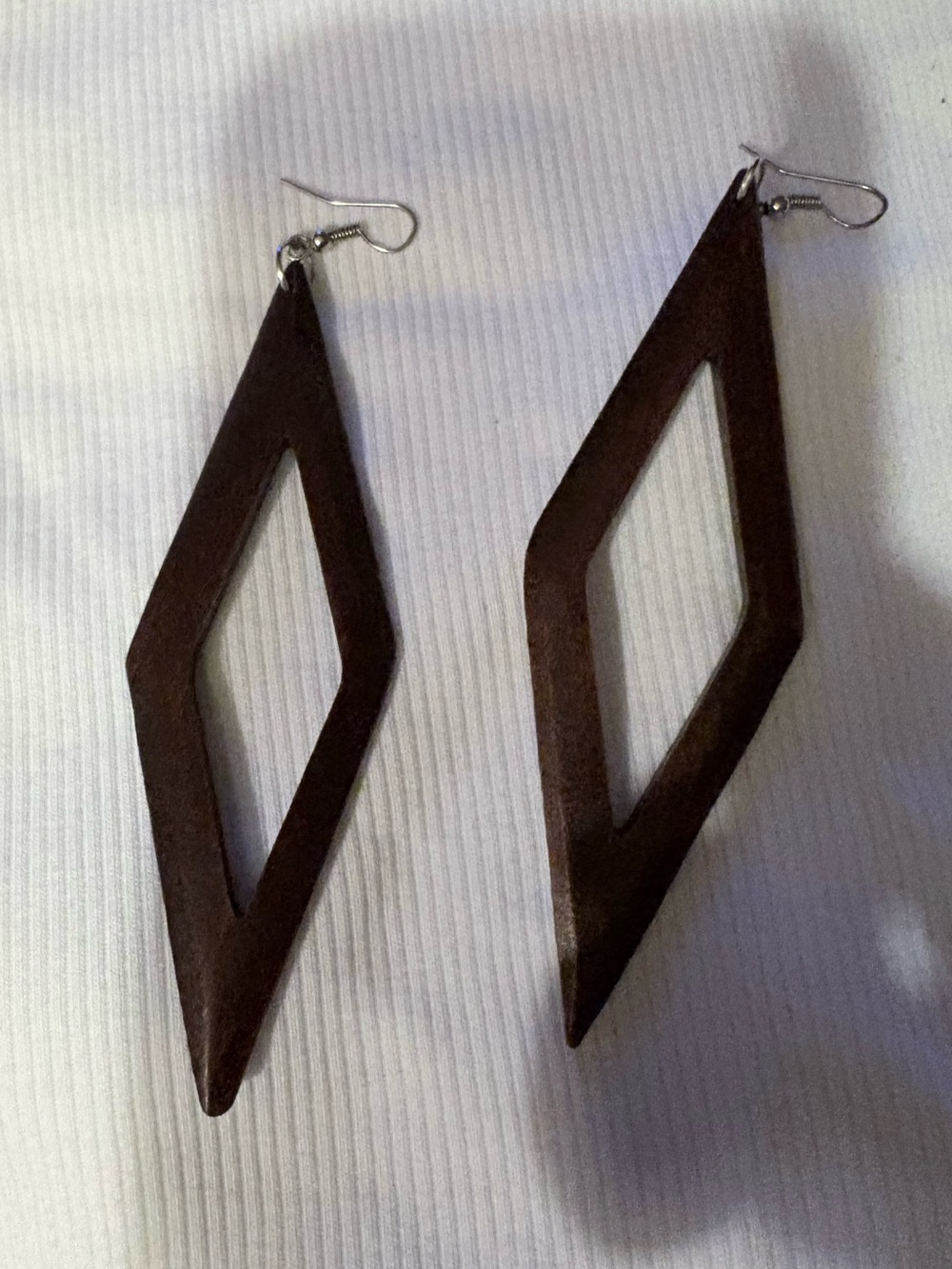 Brown Geometric Wood Drop Earrings - Lightweight.